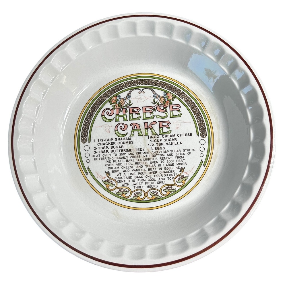 Vintage‎ Cheesecake Recipe Pie Plate Ceramic Fluted Deep Dish 10.75 Inch Korea
